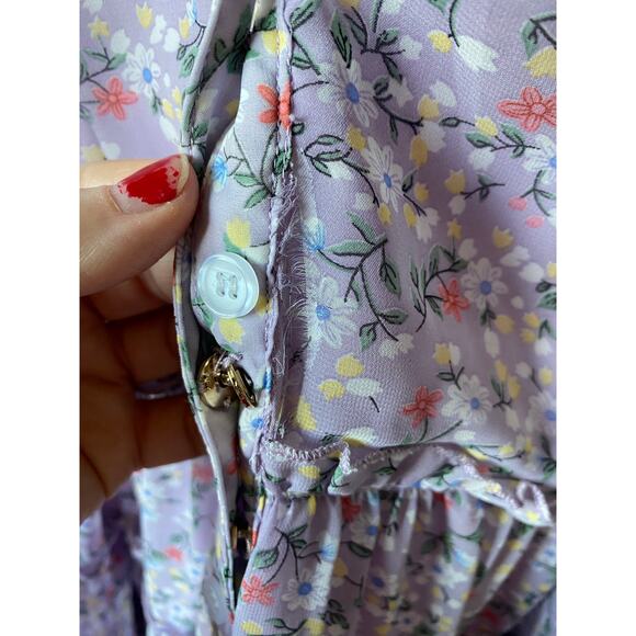 Ivy City Co Lydia in Purple Floral Flowy Whimsical Tiered A-Line Chiffon Dress - Picture 9 of 14